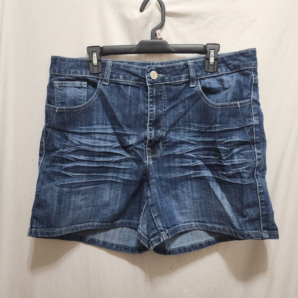 NV Denim Blue Jean Shorts Embroidered Button Flap Pockets High Rise Womens 18